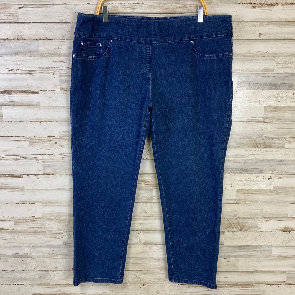 Ruby Rd Jeans Woman Plus 20W Blue Denim Dark Wash Pull On Straight Minimalist
